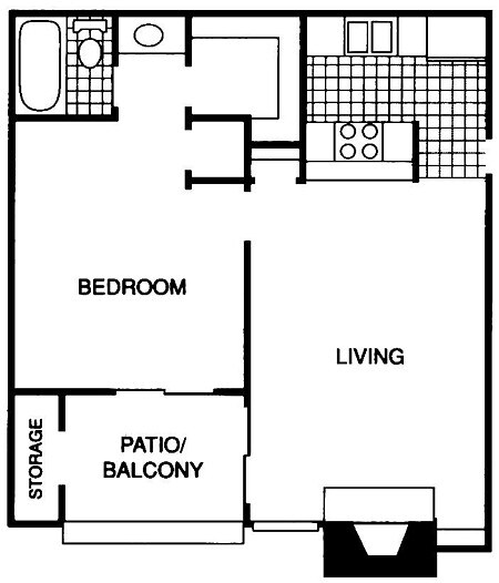 One Bed / One Bath 1926P floor plan